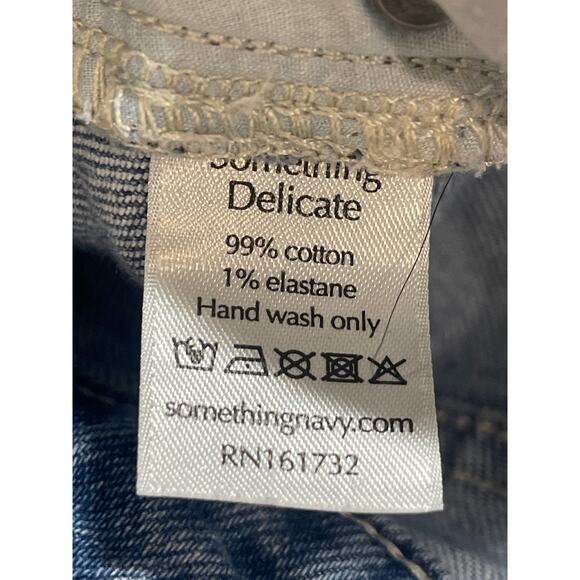 Something Navy Blue Raw Hem High Waisted Straight Leg Denim Jeans Pants Size 10 - Picture 5 of 5